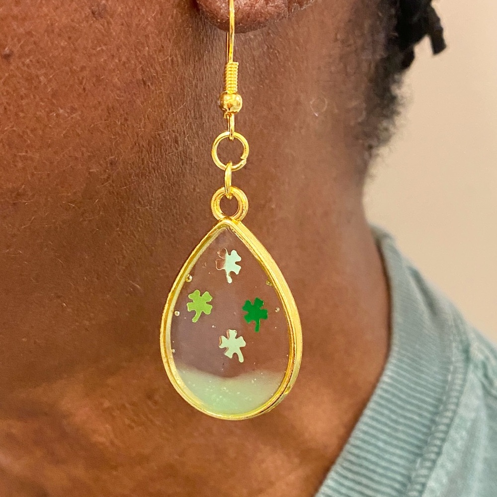 Gold and Green Teardrop Earrings